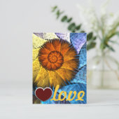 フローラオレンジイエローブルー抽象芸術アートラブ ポストカード (スタンド正面)