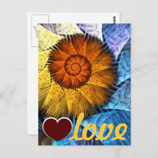 フローラオレンジイエローブルー抽象芸術アートラブ ポストカード (正面/裏面)
