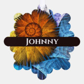 フローラオレンジイエローブルー抽象芸術アート オーナメントカード (裏面)