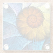 フローラオレンジイエローブルー抽象芸術アート ガラスコースター (裏面)