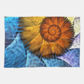 フローラオレンジイエローブルー抽象芸術アート キッチンタオル (横)