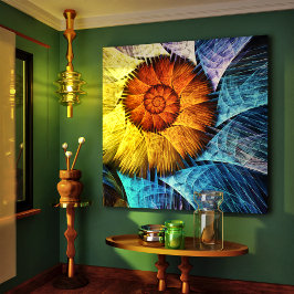 フローラオレンジイエローブルー抽象芸術アート キャンバスプリント