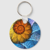 フローラオレンジイエローブルー抽象芸術アート キーホルダー (正面)
