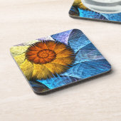 フローラオレンジイエローブルー抽象芸術アート コースター (左側)