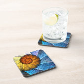 フローラオレンジイエローブルー抽象芸術アート コースター (右側)