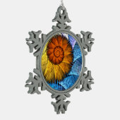 フローラオレンジイエローブルー抽象芸術アート スノーフレークピューターオーナメント (左)