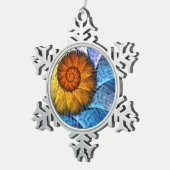 フローラオレンジイエローブルー抽象芸術アート スノーフレークピューターオーナメント (右)