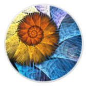 フローラオレンジイエローブルー抽象芸術アート セラミックノブ (正面)