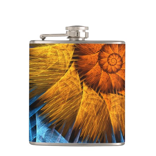 フローラオレンジイエローブルー抽象芸術アート フラスク (正面)