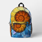 フローラオレンジイエローブルー抽象芸術アート プリントバックパック (正面)