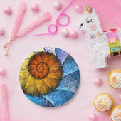 フローラオレンジイエローブルー抽象芸術アート ペーパープレート (パーティー)