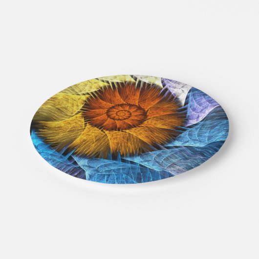 フローラオレンジイエローブルー抽象芸術アート ペーパープレート (アングル)