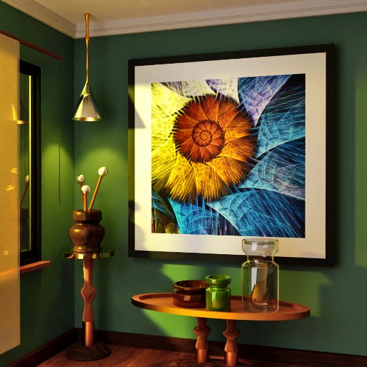 フローラオレンジイエローブルー抽象芸術アート ポスター