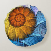 フローラオレンジイエローブルー抽象芸術アート ラウンドクッション (裏面)