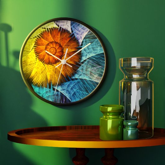 フローラオレンジイエローブルー抽象芸術アート ラージ壁時計