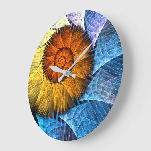 フローラオレンジイエローブルー抽象芸術アート ラージ壁時計 (傾斜)