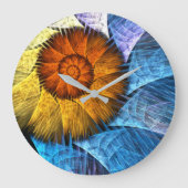 フローラオレンジイエローブルー抽象芸術アート ラージ壁時計 (正面)