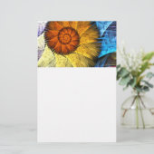 フローラオレンジイエローブルー抽象芸術アート 便箋 (スタンド正面)