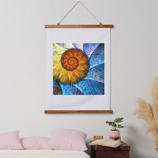 フローラオレンジイエローブルー抽象芸術アート 吊り下げ型タペストリー (寝室)