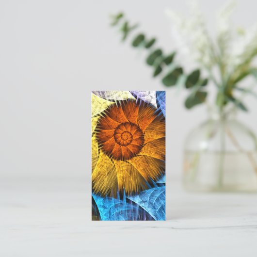 フローラオレンジイエローブルー抽象芸術アート 名刺 (スタンド正面)