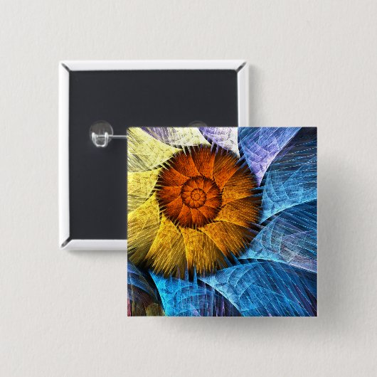 フローラオレンジイエローブルー抽象芸術アート 缶バッジ (正面&裏面)