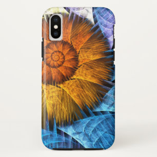 フローラオレンジイエローブルー抽象芸術アート iPhone XSケース
