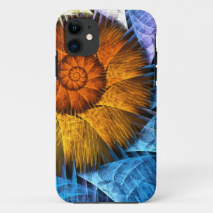 フローラオレンジイエローブルー抽象芸術アート iPhone 11 ケース