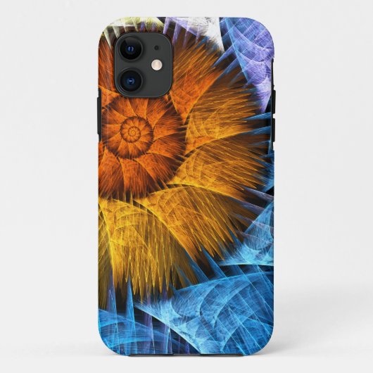 フローラオレンジイエローブルー抽象芸術アート Case-Mate iPhoneケース (裏面)