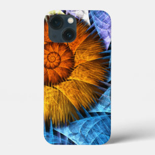 フローラオレンジイエローブルー抽象芸術アート iPhone 13 MINIケース