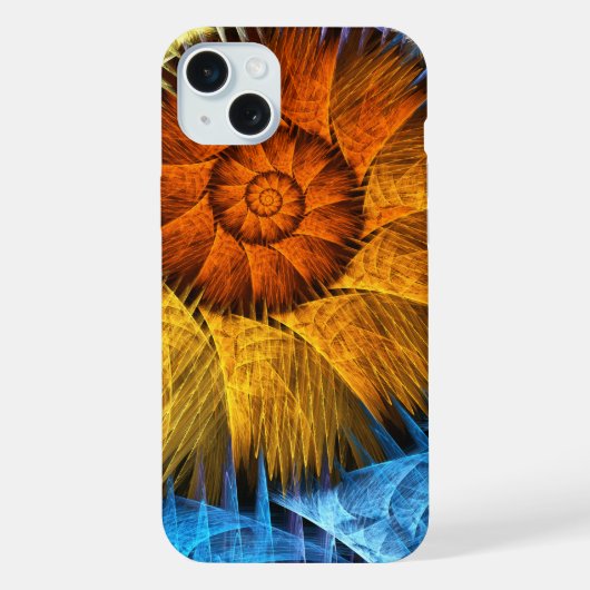 フローラオレンジイエローブルー抽象芸術アート iPhoneケース (裏面)