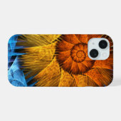 フローラオレンジイエローブルー抽象芸術アート iPhone 15ケース (裏面横)