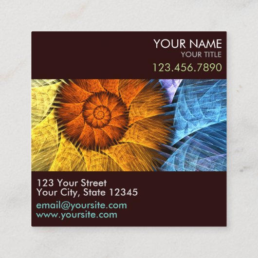 フローラオレンジイエローブルー抽象芸術プロフェッショナル スクエア名刺 (裏面)