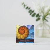 フローラオレンジイエローブルー抽象芸術プロフェッショナル スクエア名刺 (スタンド正面)