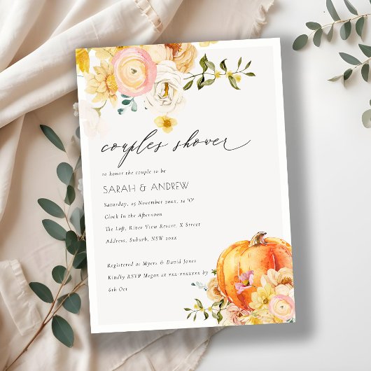 フローラオレンジオータムカボチャカップルズシャワー招待状 サンキューカード
