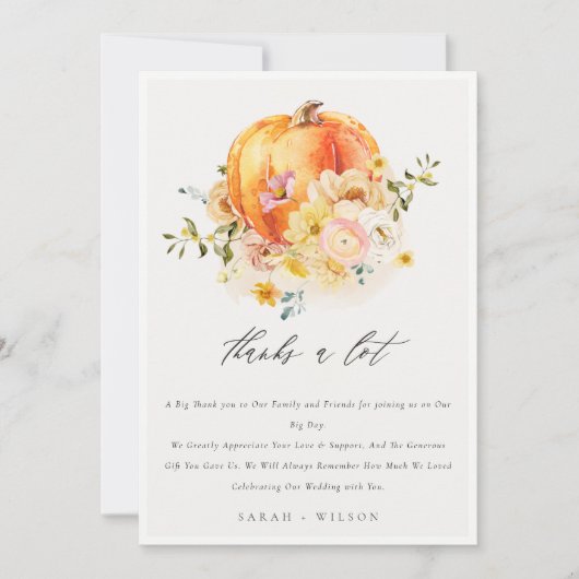 フローラオレンジオータムカボチャ結婚フローラ サンキューカード (正面)