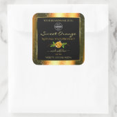 フローラオレンジグリッターブラック製品ラベルのロゴ スクエアシール (バッグ)