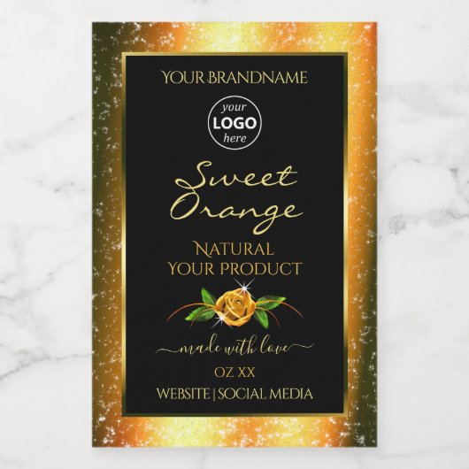 フローラオレンジグリッターブラック製品ラベルのロゴ フードラベル (シングルラベル)
