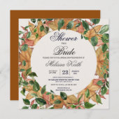 フローラオレンジグリーナリーウォーターカラーブライダルシャワー 招待状 (正面/裏面)