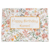 フローラオレンジグリーン&ピンクカスタムハッピーバースデー ラージペーパーバッグ (正面)