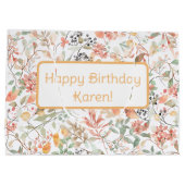 フローラオレンジグリーン&ピンクカスタムハッピーバースデー ラージペーパーバッグ (裏面)