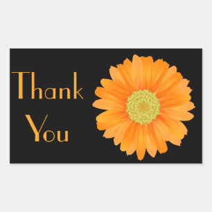 フローラオレンジゲルベラデイジーフラワーブラック 長方形シール