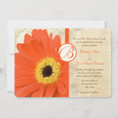 フローラオレンジコーラルガーベラデイジーレース結婚ズ 招待状 (正面)