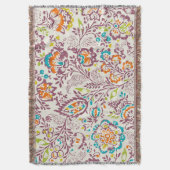 フローラオレンジターコイズライムと紫色パターン スローブランケット (正面縦)