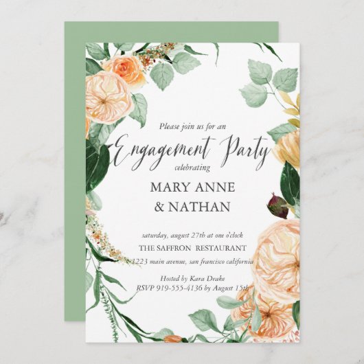 フローラオレンジバ結婚ートサマー婚約パーティ 招待状 (正面/裏面)