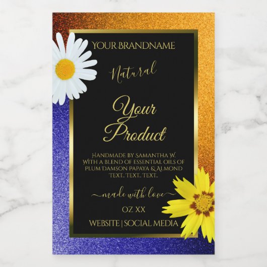 フローラオレンジブルーグリッターブラック製品ラベル フードラベル (シングルラベル)