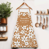 フローラオレンジホワイトウィメンズエプロン エプロン