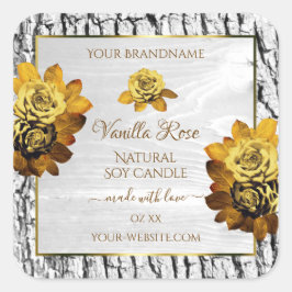 フローラオレンジホワイトツリーバークグレイン製品ラベル スクエアシール