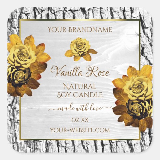 フローラオレンジホワイトツリーバークグレイン製品ラベル スクエアシール (正面)