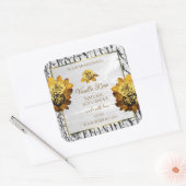 フローラオレンジホワイトツリーバークグレイン製品ラベル スクエアシール (封筒)