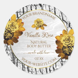 フローラオレンジホワイトツリーバークグレイン製品ラベル ラウンドシール